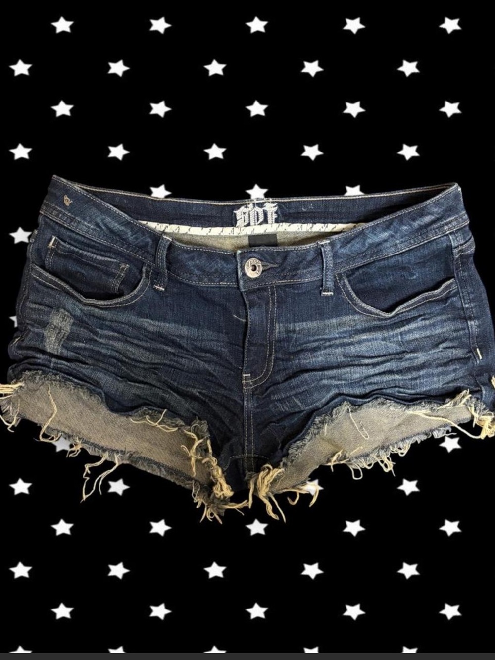 Dark Blue Distressed Denim Cutoff Shorts